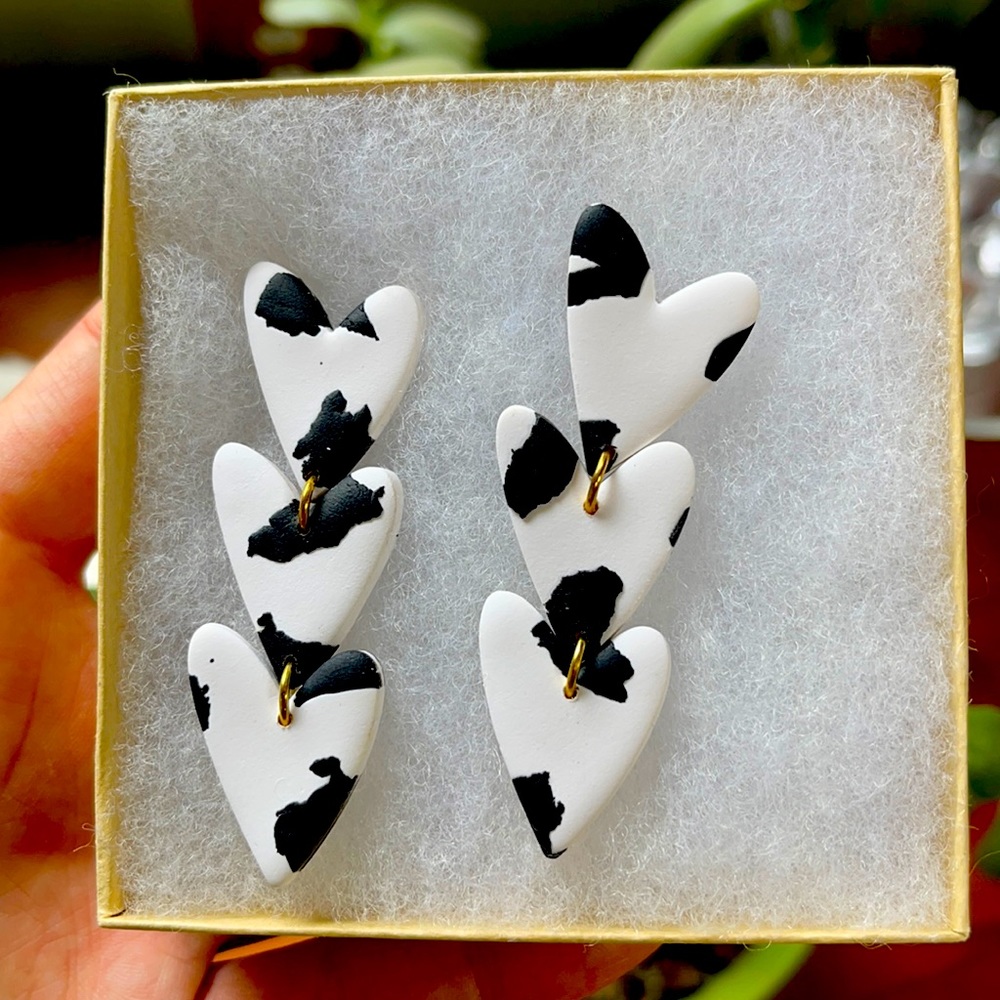 Handmade Clay Polymer Heart Earrings